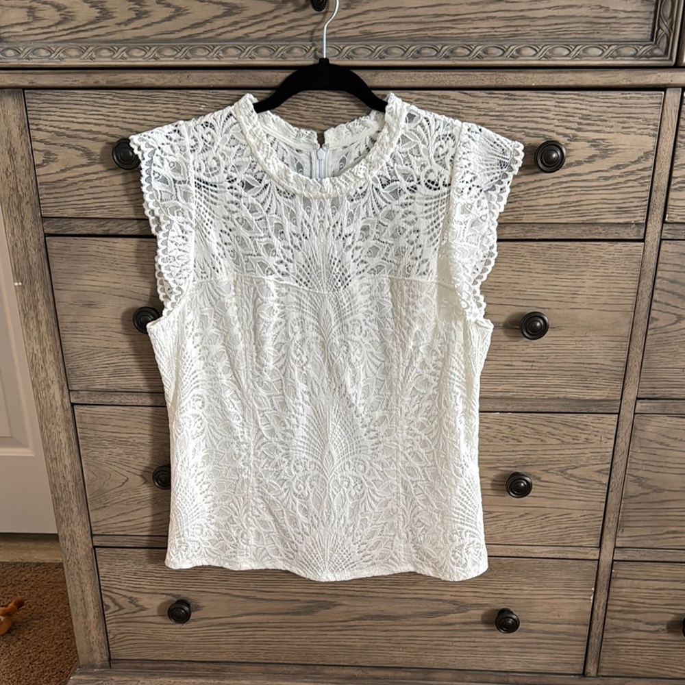 White House Black Market Ivory Lace Blouse
